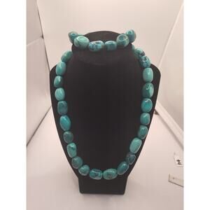 Turquoise 21" Necklace And 9" Bracelet Set Strong Invisible Magnetic Clasps